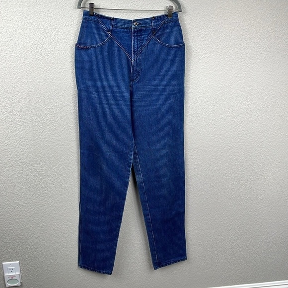 Vintage Blaze V Seam Mom Jean Stripe Blue Ultra High Rise Bareback - Picture 1 of 12